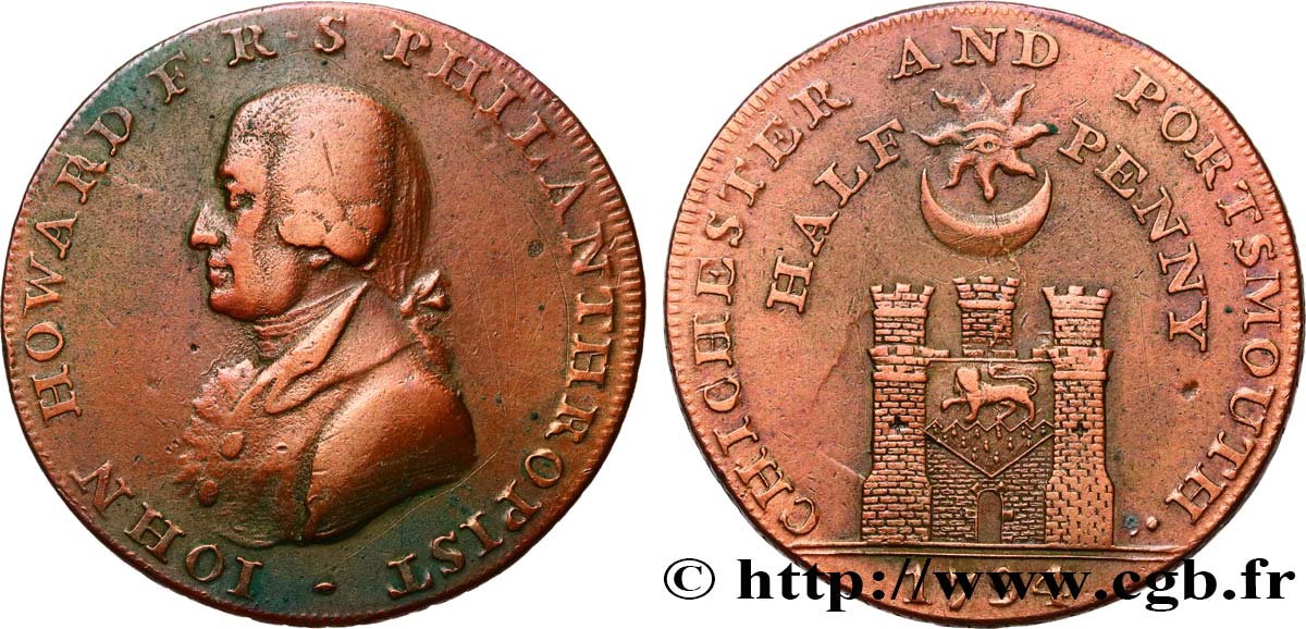 BRITISH TOKENS 1/2 Penny Porthmouth (Hampshire) John Howard 1794  XF 