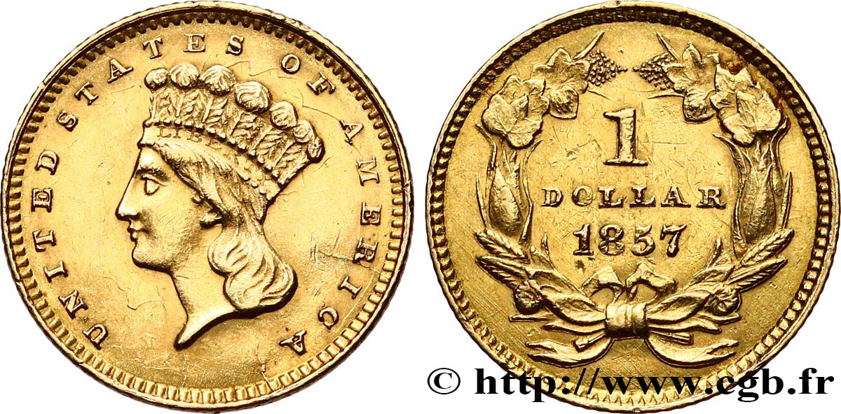 ÉTATS-UNIS D AMÉRIQUE 1 Dollar tête d’indien type tête large 1857 Philadelphie SUP 