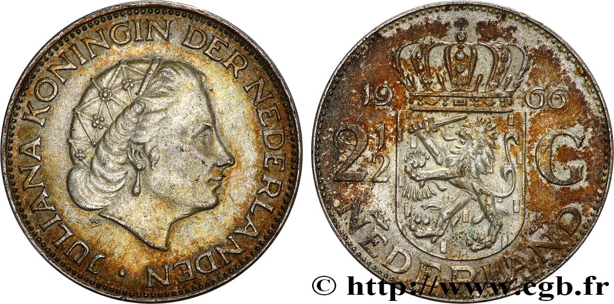 PAYS-BAS 2 1/2 Gulden Juliana 1966 Utrecht SUP 