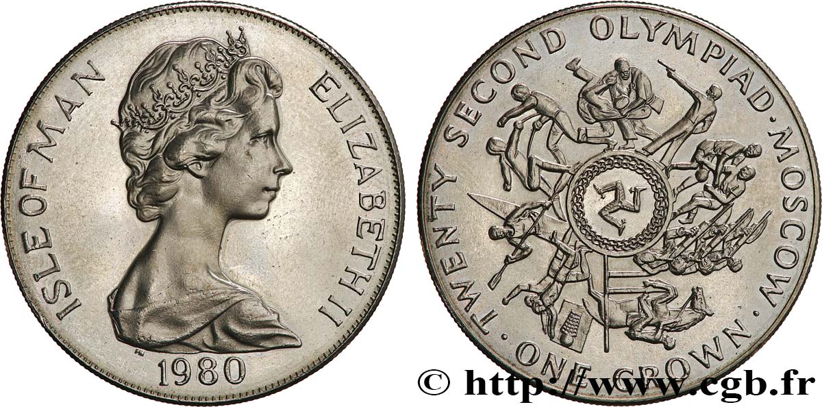 ISLA DE MAN 1 Crown Elisabeth II 22e Olympiades de Moscou 1980 Pobjoy Mint SC 