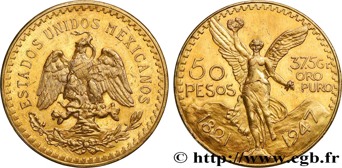 INVESTMENT GOLD 50 Pesos or 1947 Mexico VZ 