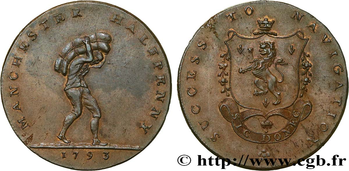 BRITISH TOKENS OR JETTONS 1/2 Penny Manchester (Lancashire)  1793  MS 