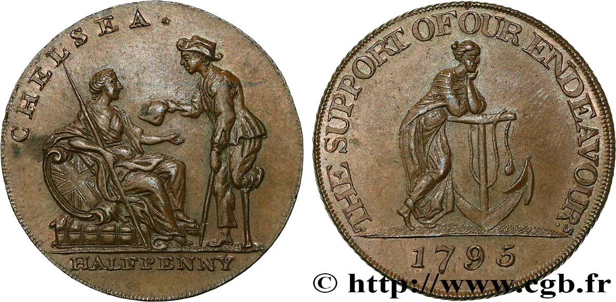 BRITISH TOKENS OR JETTONS 1/2 Penny Chelsea (Middlesex) 1795  MS 