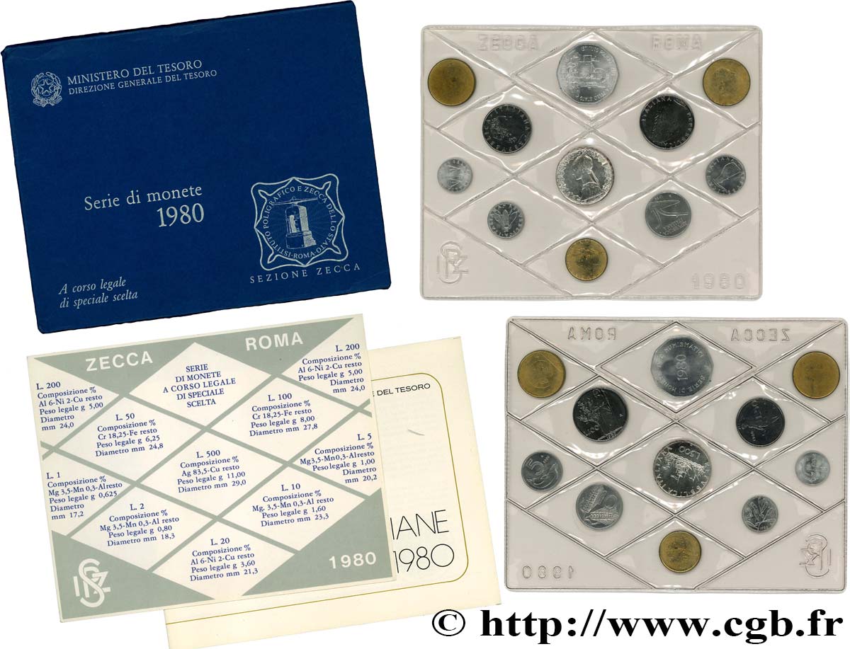 ITALY Série de 10 Monnaies 1980 Rome - R MS 