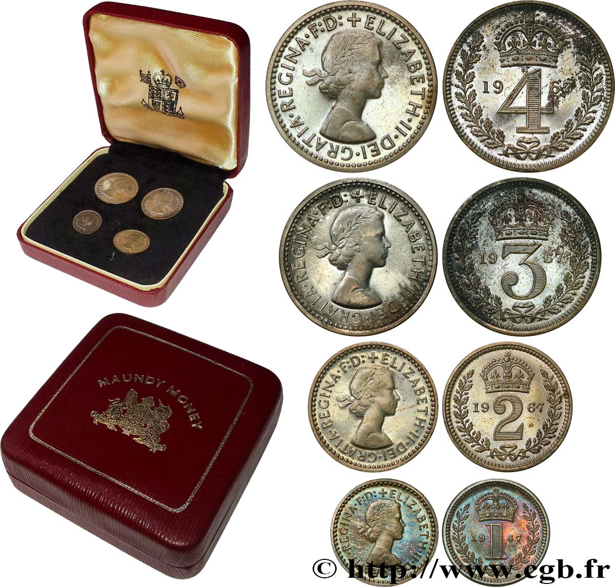 VEREINIGTEN KÖNIGREICH Maundy set - Penny, 2 pence, 3 pence et 4 pence 1967  BU 