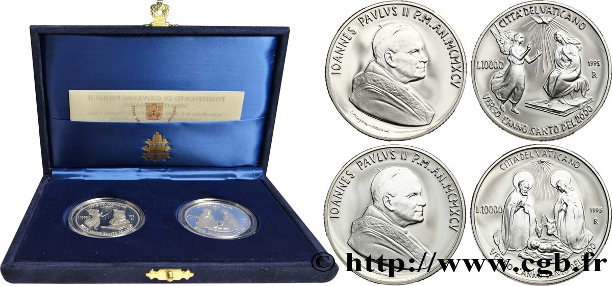 VATICAN ET ÉTATS PONTIFICAUX Coffret proof 2 monnaies - Jean-Paul II / la Nativité et l’Annonciation 1995 Rome BE 