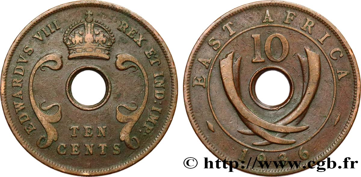 ÁFRICA ORIENTAL BRITÁNICA 10 Cents frappe au nom d’Edouard VIII 1936 Heaton - H BC+ 