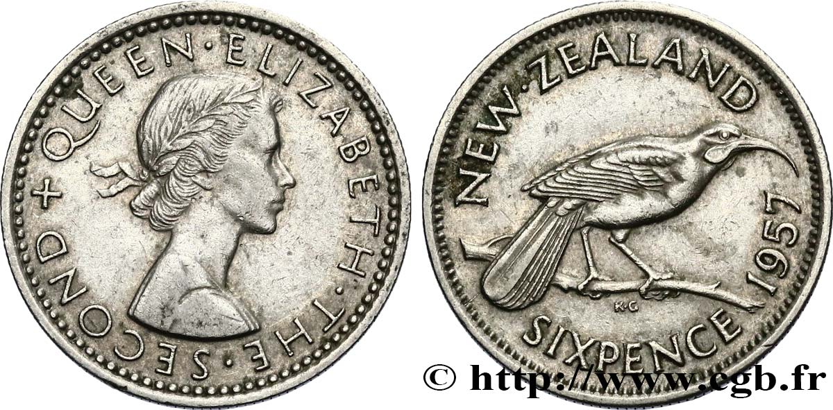 NOUVELLE-ZÉLANDE 6 Pence Elisabeth II 1957  TTB+ 