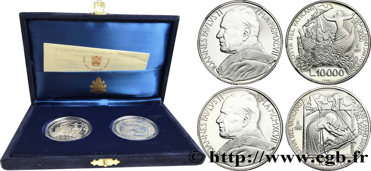 VATICAN AND PAPAL STATES Coffret (Proof) 2 monnaies - Jean-Paul II / la Tempête apaisée / la guérison du paralytique 1997 Rome Proof set 