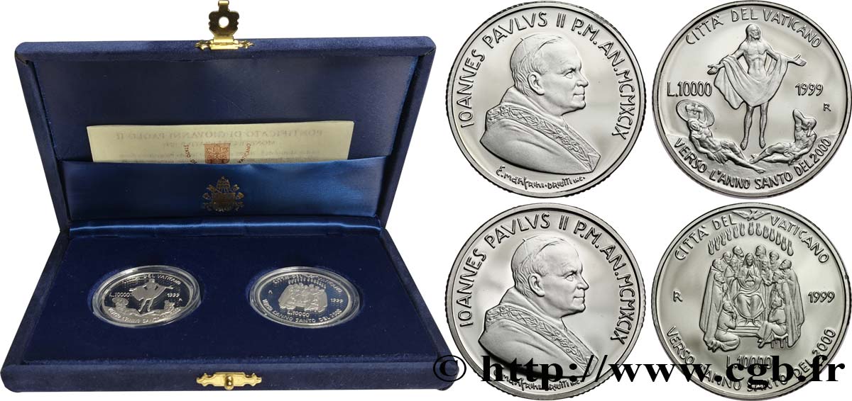 VATICAN ET ÉTATS PONTIFICAUX Coffret (Proof) 2 monnaies - Jean-Paul II / la Pentecôte / la résurrection 1999 Rome BE 