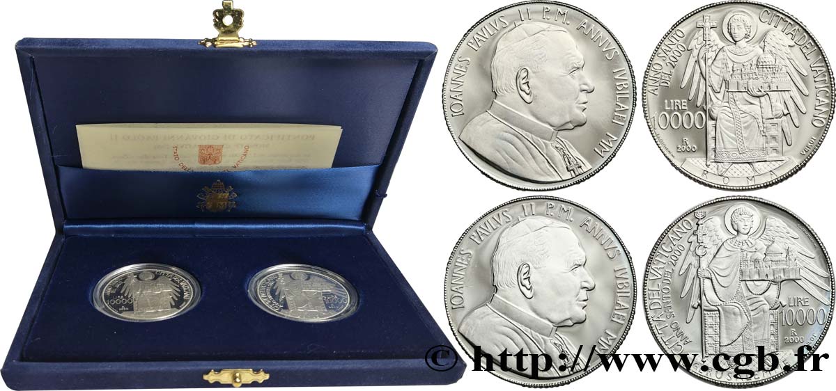 VATIKANSTAAT UND KIRCHENSTAAT Coffret (Proof) 2 monnaies - Jean-Paul II / Jérusalem / Rome 2000 Rome Polierte Platte 