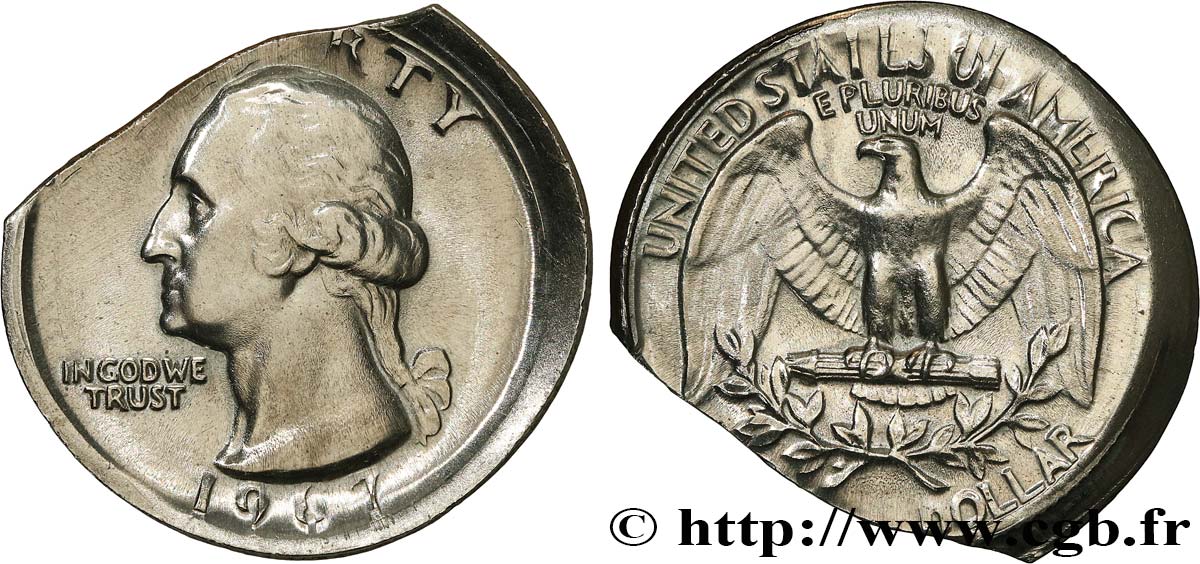 UNITED STATES OF AMERICA 1/4 Dollar Georges Washington, flan clipé 1967 Philadelphie AU 