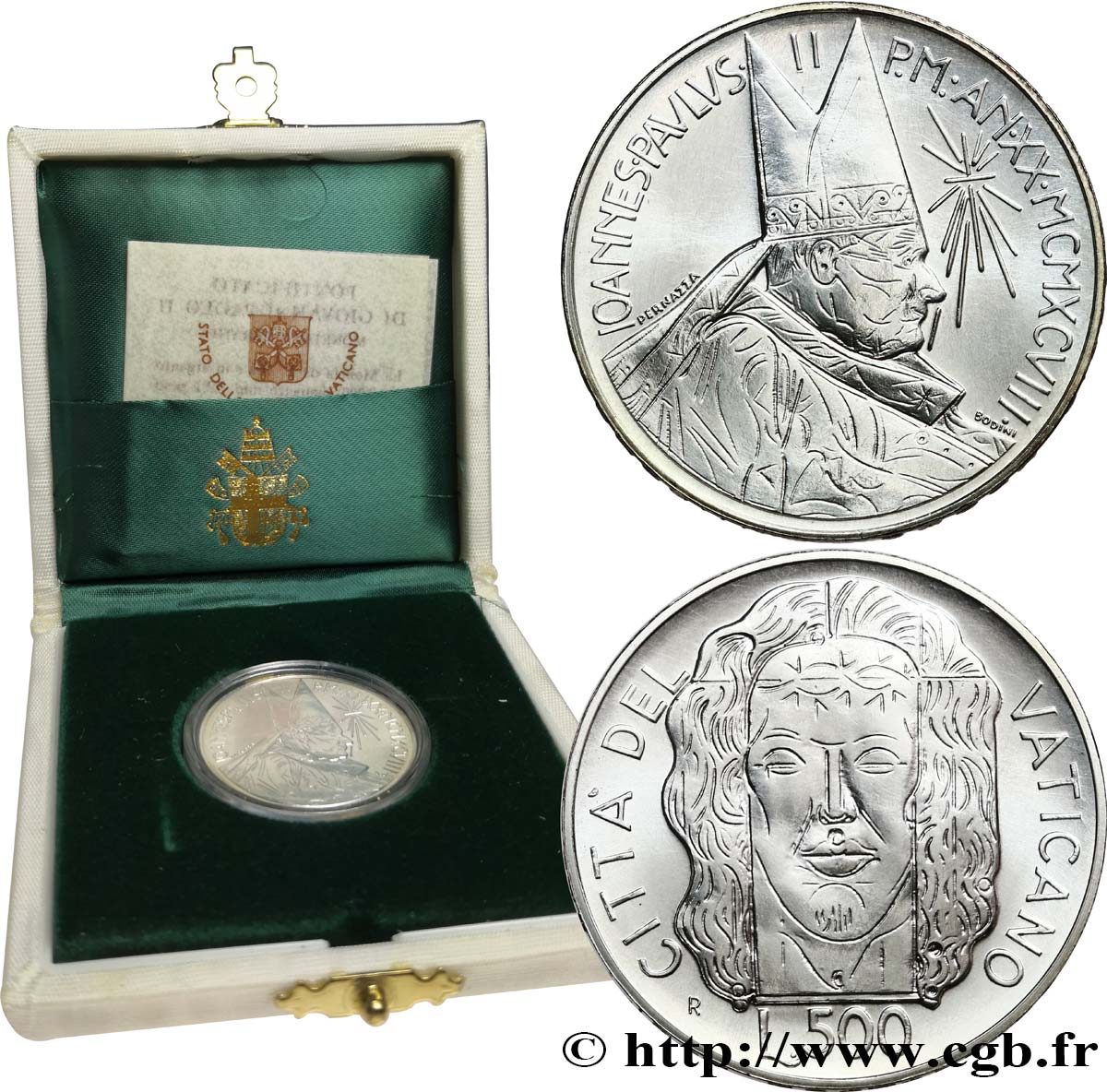 VATICAN AND PAPAL STATES 500 Lire Proof ostension du Saint Suaire  1998 Rome MS 