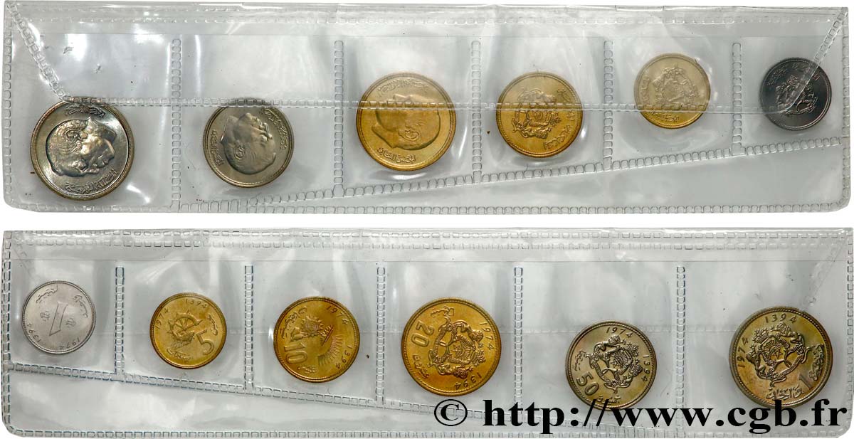 MAROC Série de 6 Monnaies AH 1394 (1974) 1974 Paris SUP 