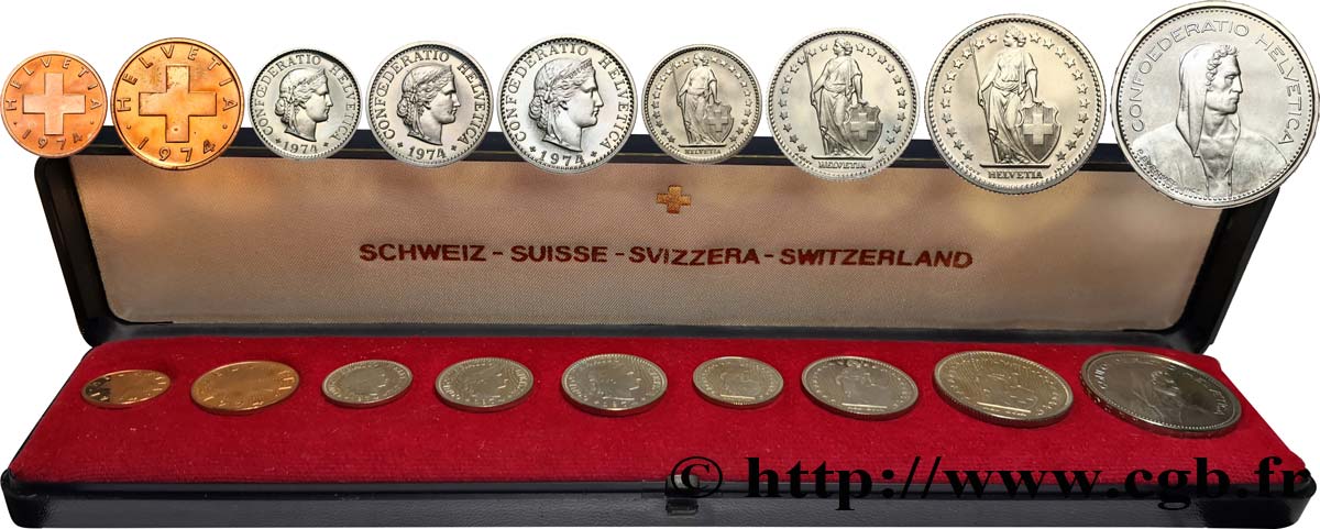 SWITZERLAND Série Flan Bruni Proof 8 Monnaies 1974  Proof set 