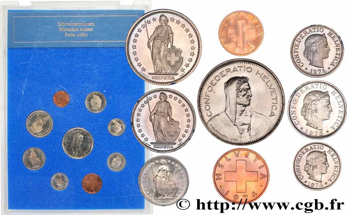 SUISSE Série 9 Monnaies 1974  SUP 