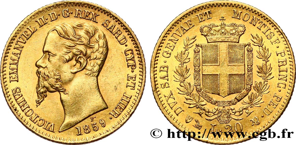 ITALIE - ROYAUME DE SARDAIGNE 20 Lire Victor Emmanuel II 1859 Gênes SUP 