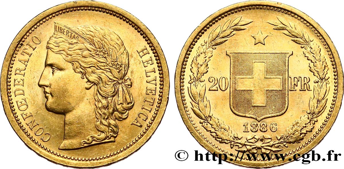 SVIZZERA  20 Francs Helvetia 1886 Berne q.SPL 