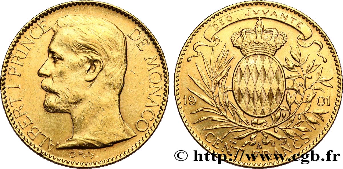 MONACO 100 Francs or Albert Ier 1901 Paris fVZ 