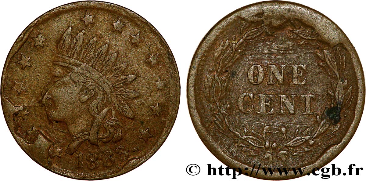 ÉTATS-UNIS D AMÉRIQUE 1 Cent (1861-1864) “civil war token” tête d’indien 1863  TTB
 