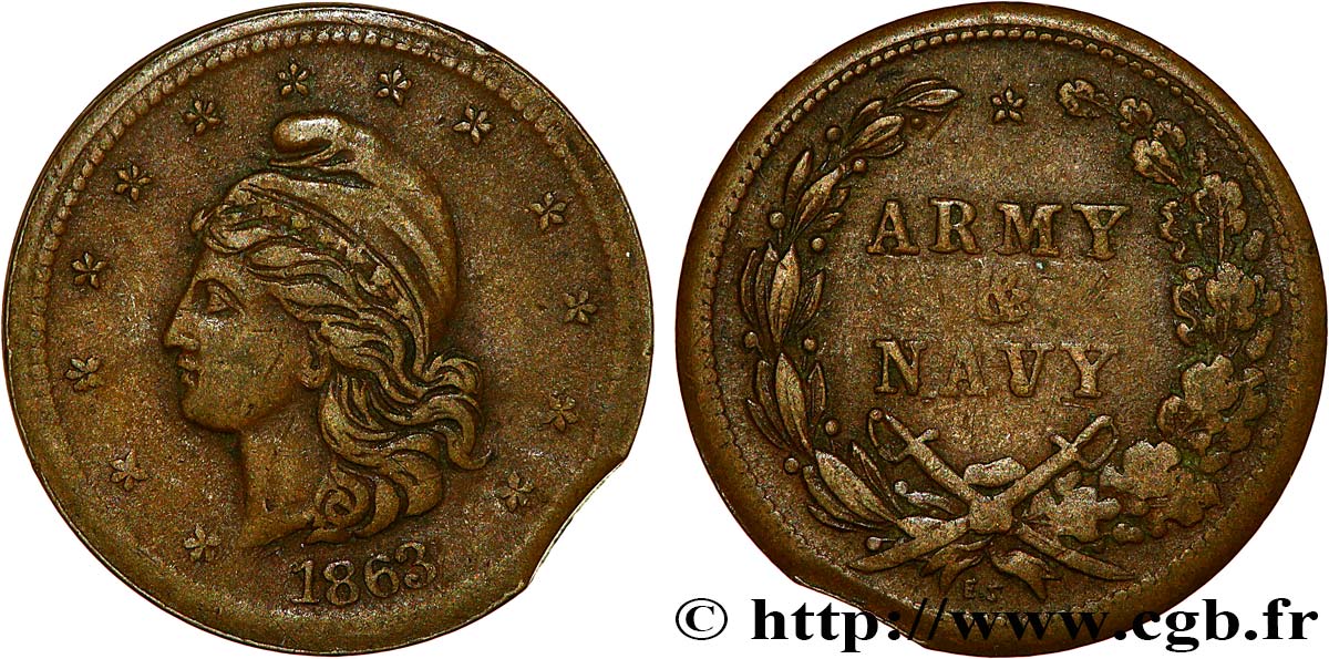 UNITED STATES OF AMERICA 1 Cent (1861-1864) “civil war token” Liberté 1863  XF 