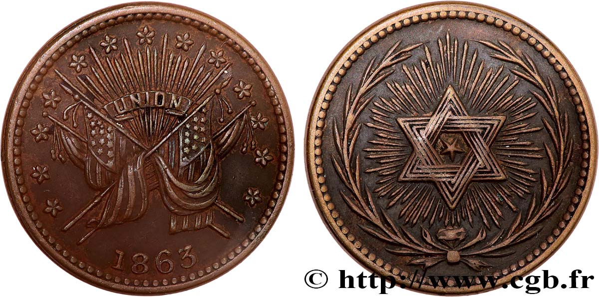 UNITED STATES OF AMERICA 1 Cent (1861-1864) “civil war token” Drapeaux croisés 1863  AU 