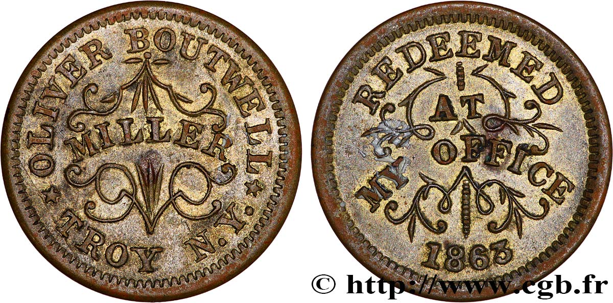 UNITED STATES OF AMERICA “Civil war token” Oliver Boutwell, Troy, New-York 1863  AU 