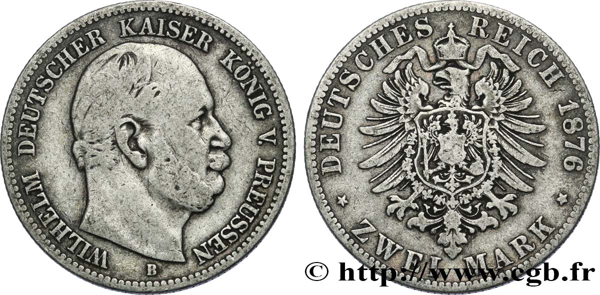 GERMANIA - PRUSSIA 2 Mark Guillaume Ier 1876 Hanovre q.BB 