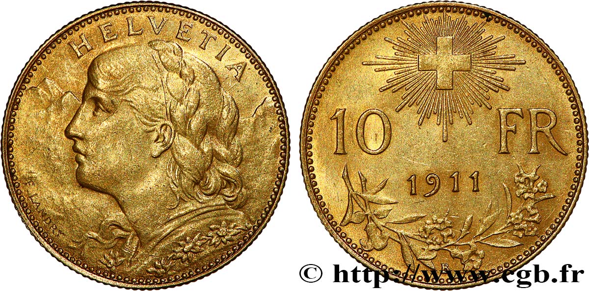 SUIZA 10 Francs  Vreneli  1911 Berne MBC+ 