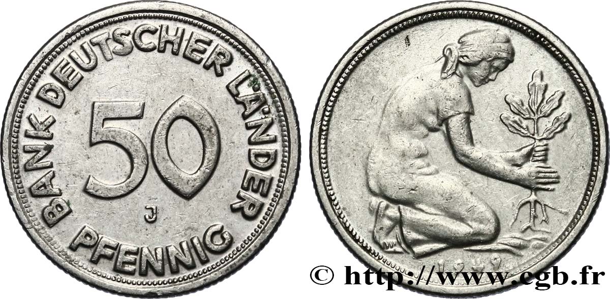 50 Pfennig 1949 J Bank Deutscher Länder Wert ALLEMAGNE 50 Pfennig “Bank deutscher Länder” 1949 Hambourg - J fwo