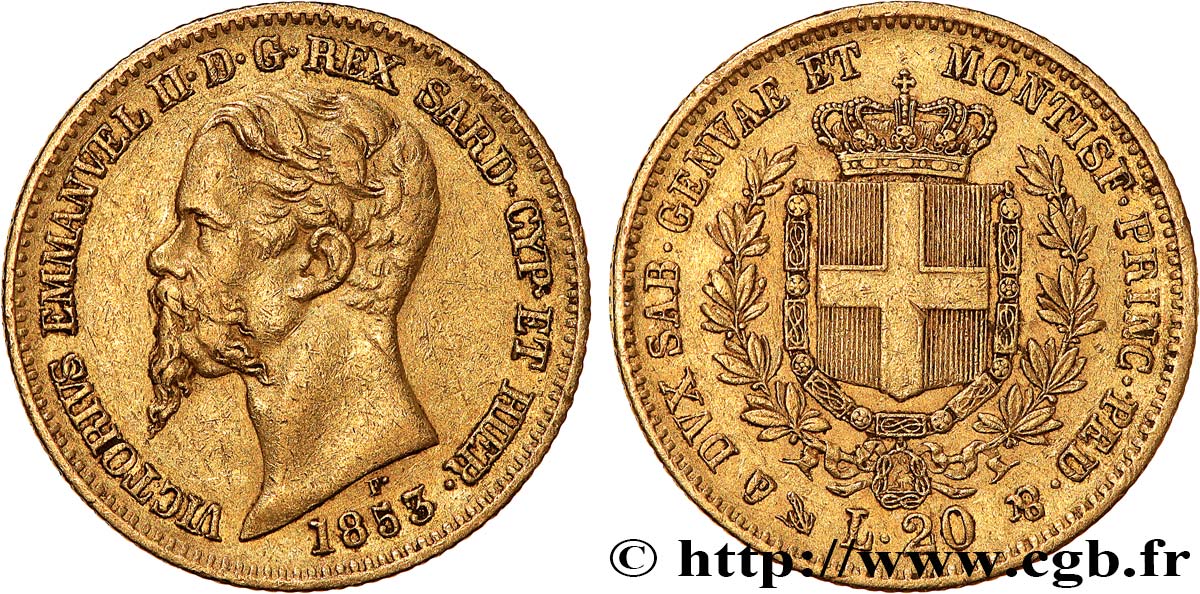 ITALIE - ROYAUME DE SARDAIGNE - VICTOR-EMMANUEL II 20 Lire  1853 Gênes TTB 