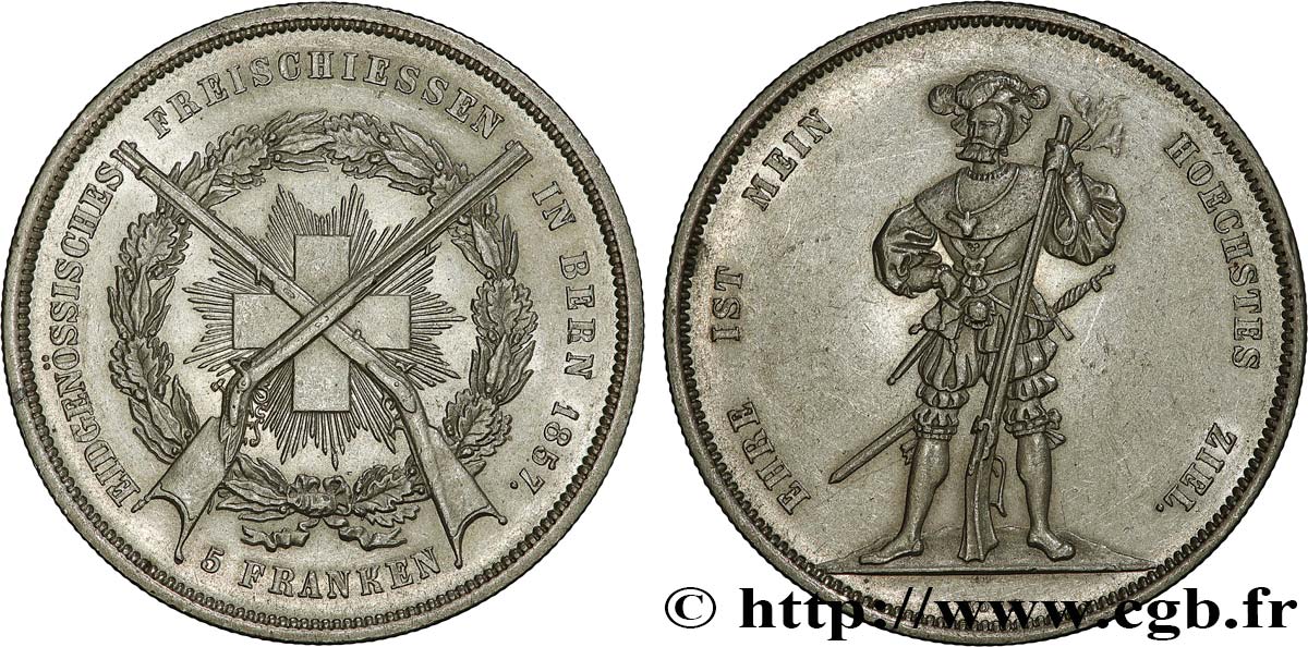 SWITZERLAND - CANTON OF BERN 5 Franken 1857  AU 