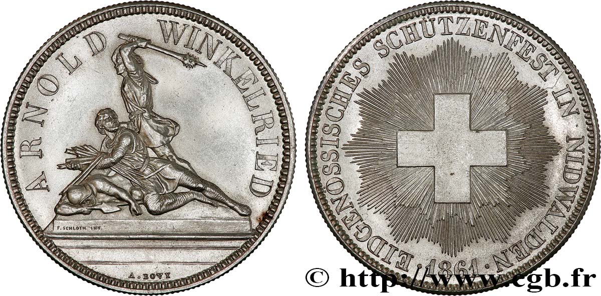 SCHWEIZ Module de 5 Francs Tir de Nidwald (Nidwalden) 1861  VZ 