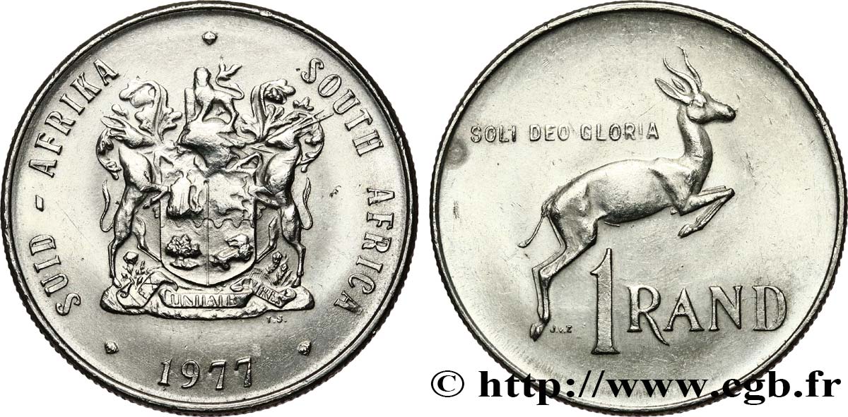 SUDAFRICA 1 Rand Proof springbok 1977  SPL 