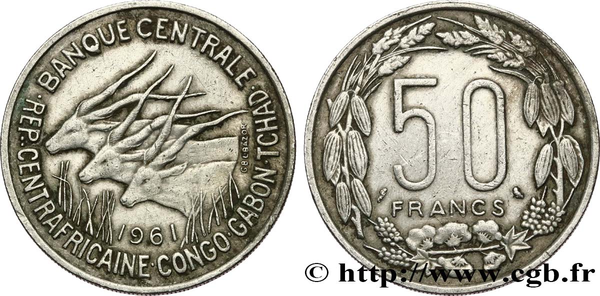 ÉTATS DE L AFRIQUE ÉQUATORIALE 50 Francs antilopes 1961  SUP 