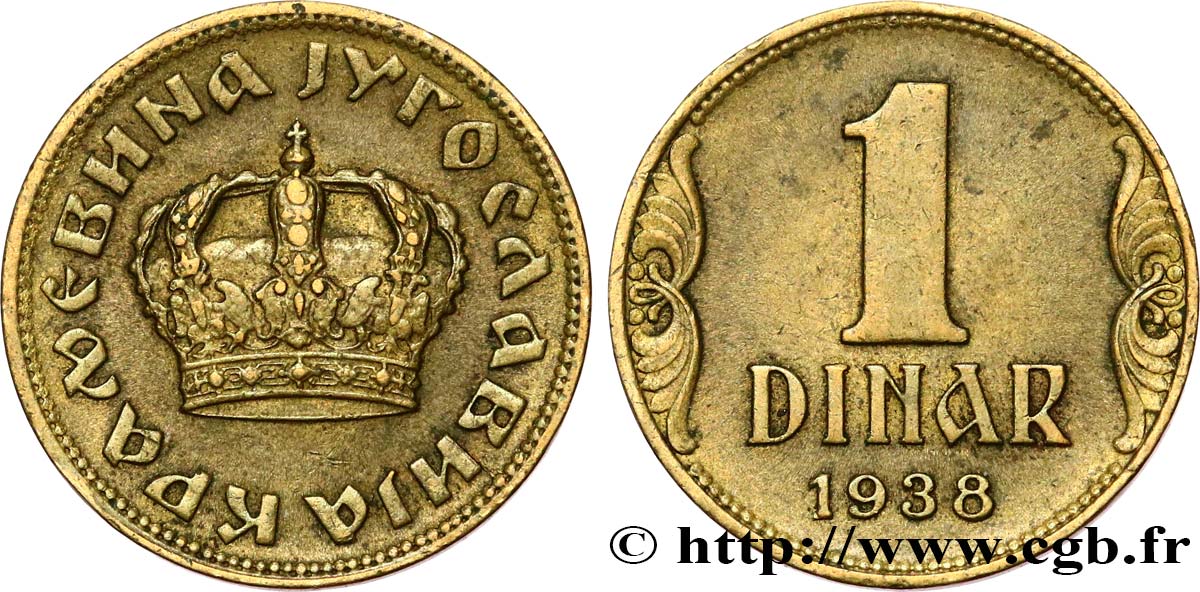 JUGOSLAWIEN 1 Dinar couronne 1938  fVZ 