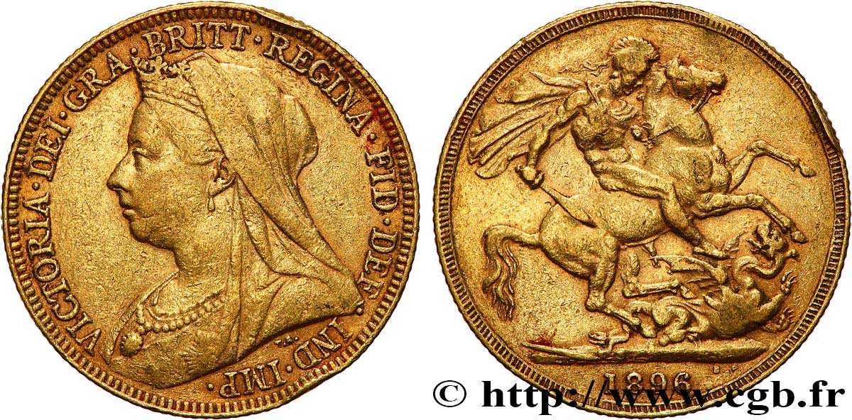 INVESTMENT GOLD 1 Souverain Victoria type vieille tête 1896 Londres BC+ 