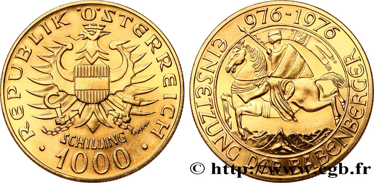 AUTRICHE 1000 Schilling or, millénaire de la Maison de Babenberg 1976 Vienne SPL 