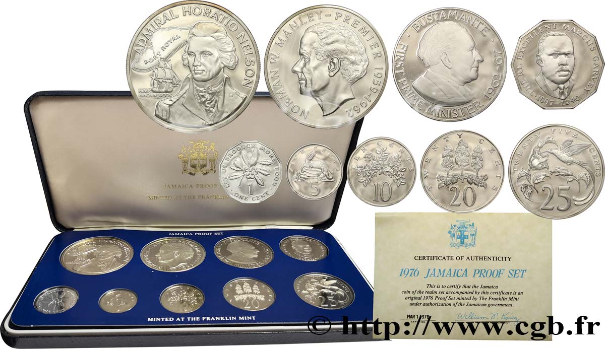 JAMAÏQUE Série de 9 monnaies Proof 1976 Franklin Mint FDC 