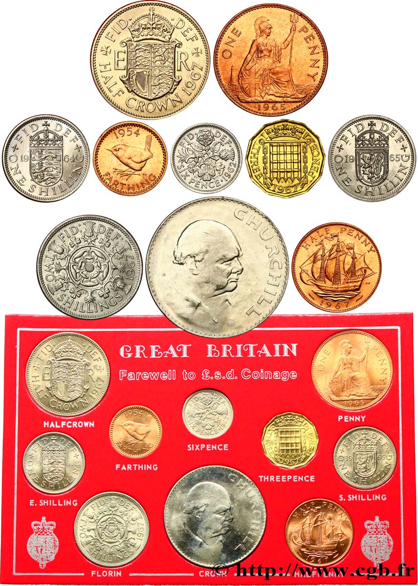 VEREINIGTEN KÖNIGREICH Série 10 monnaies 1954 - 1967  VZ 