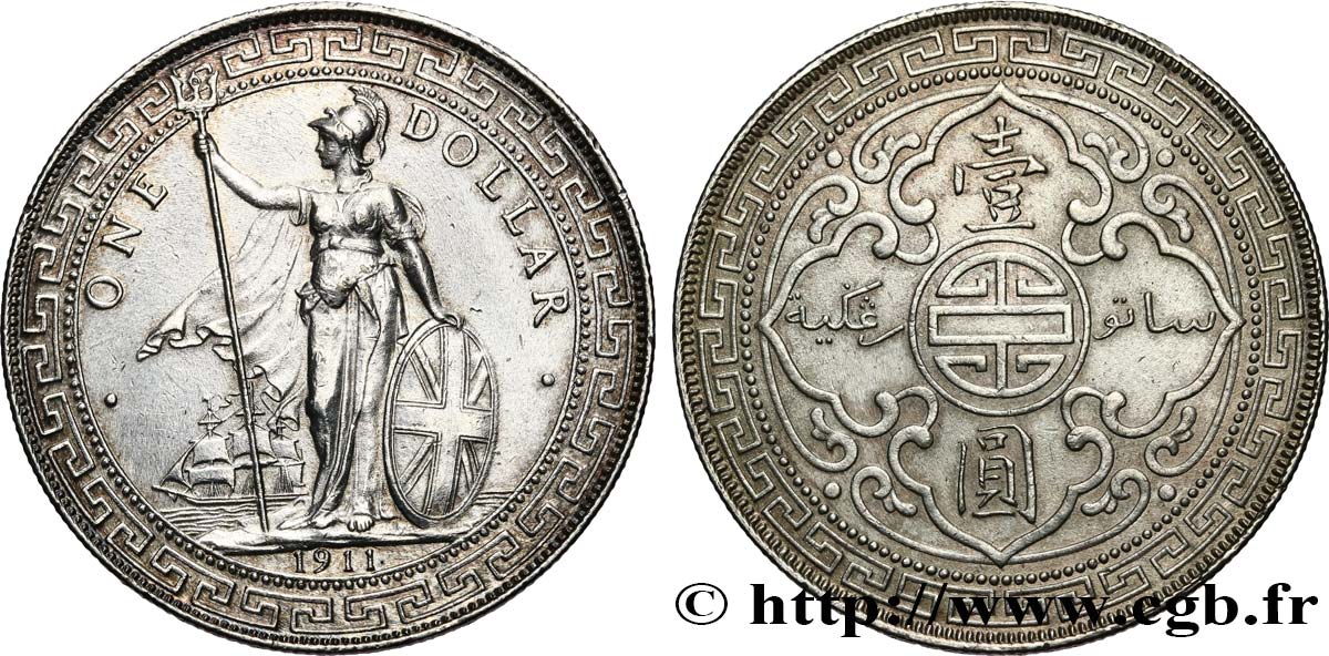 ROYAUME-UNI 1 Dollar Britannia 1911 Bombay TTB 