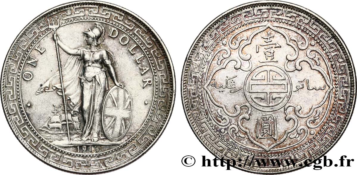 ROYAUME-UNI 1 Dollar Britannia 1910 Bombay TTB 