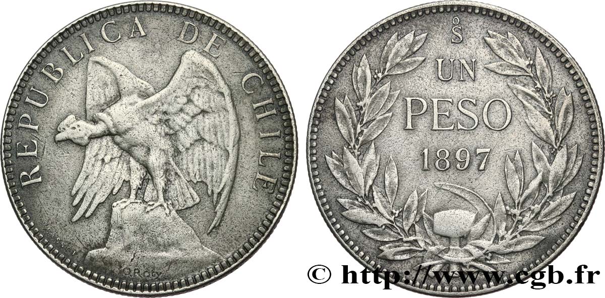 CHILI 1 Peso condor 1897 Santiago TB+ 