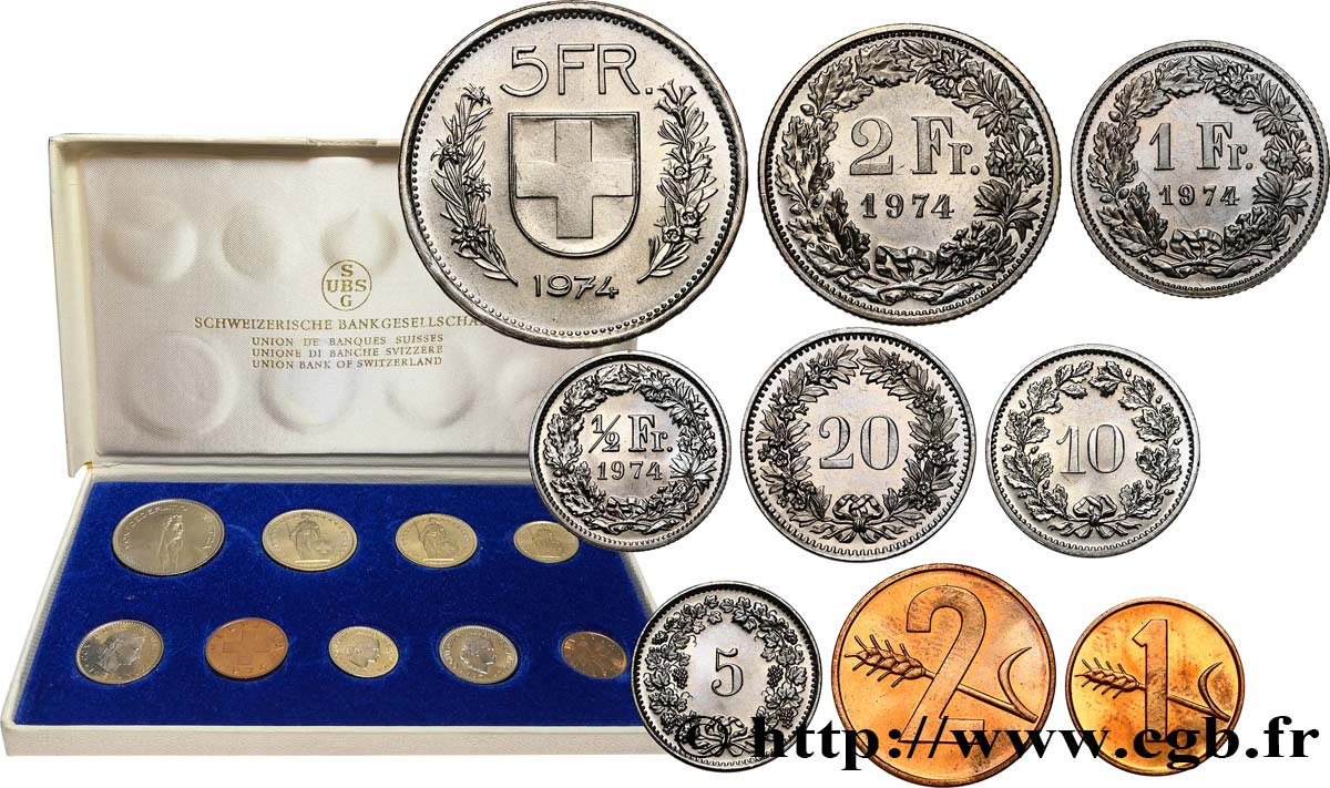 SWITZERLAND Série 9 Monnaies - Série UNION BANQUES SUISSES 1974-75  MS 