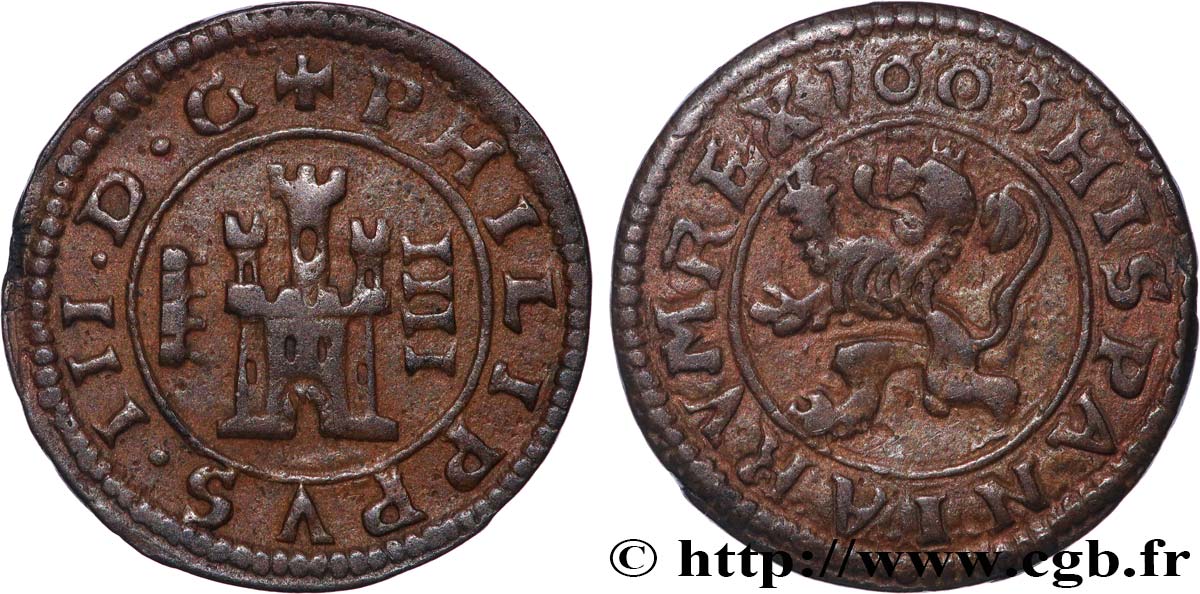 ESPAÑA - REINO DE ESPAÑA - FELIPE III 4 Maravedis 1603 Ségovie MBC 
