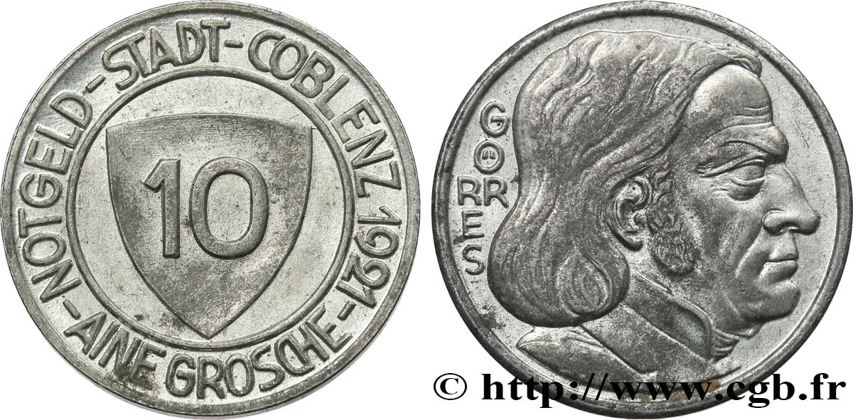 ALEMANIA - Notgeld 10 Pfennig Coblence (Coblenz) 1921  MBC+ 