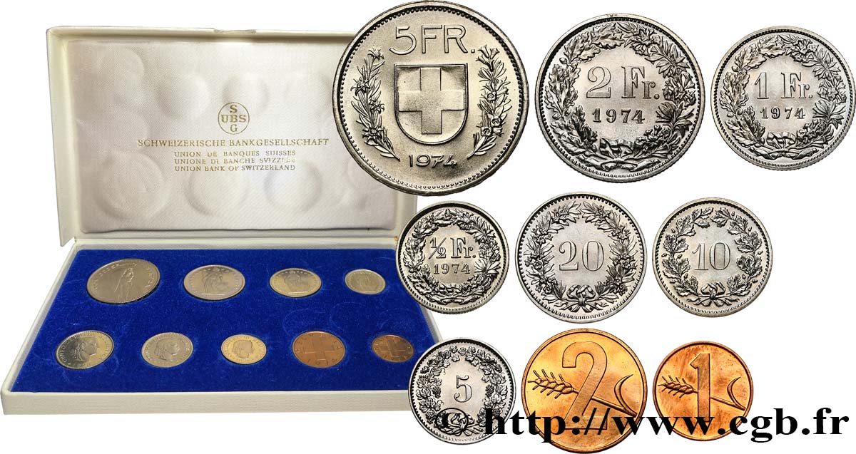 SWITZERLAND Série 9 Monnaies - Série UNION BANQUES SUISSES 1974-75  MS 