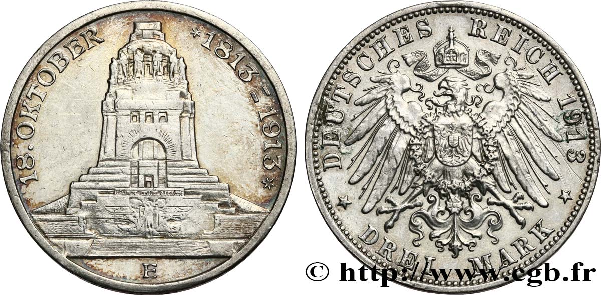 GERMANIA - SASSONIA 3 Mark ‘Monument de la Bataille des Peuples’  1913 Muldenhütten - E q.BB 