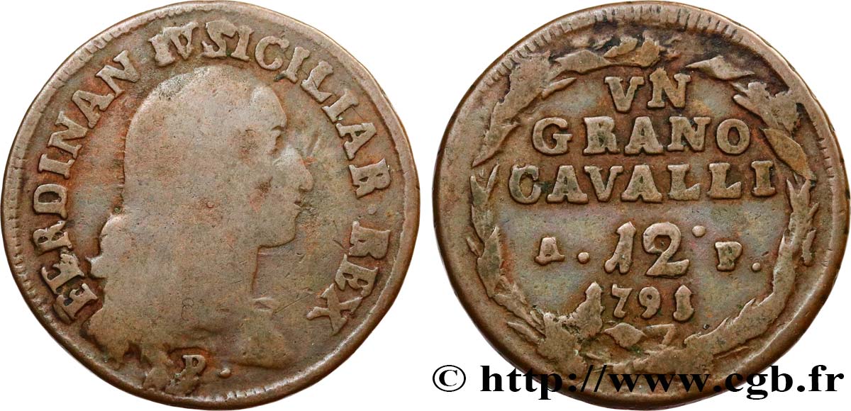 ITALIA - REINO DE LAS DOS SICILIAS 1 Grano da 12 Cavalli Ferdinand IV 1791  RC+ 
