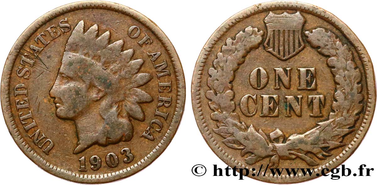 UNITED STATES OF AMERICA 1 Cent tête d’indien, 3e type 1903 Philadelphie VF 